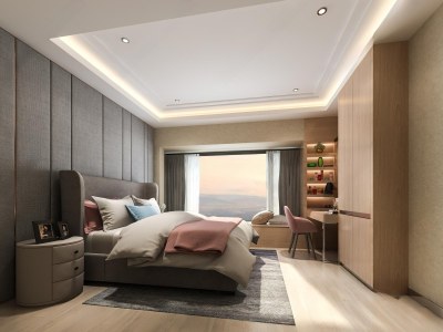 现代简约客卧3D模型下载